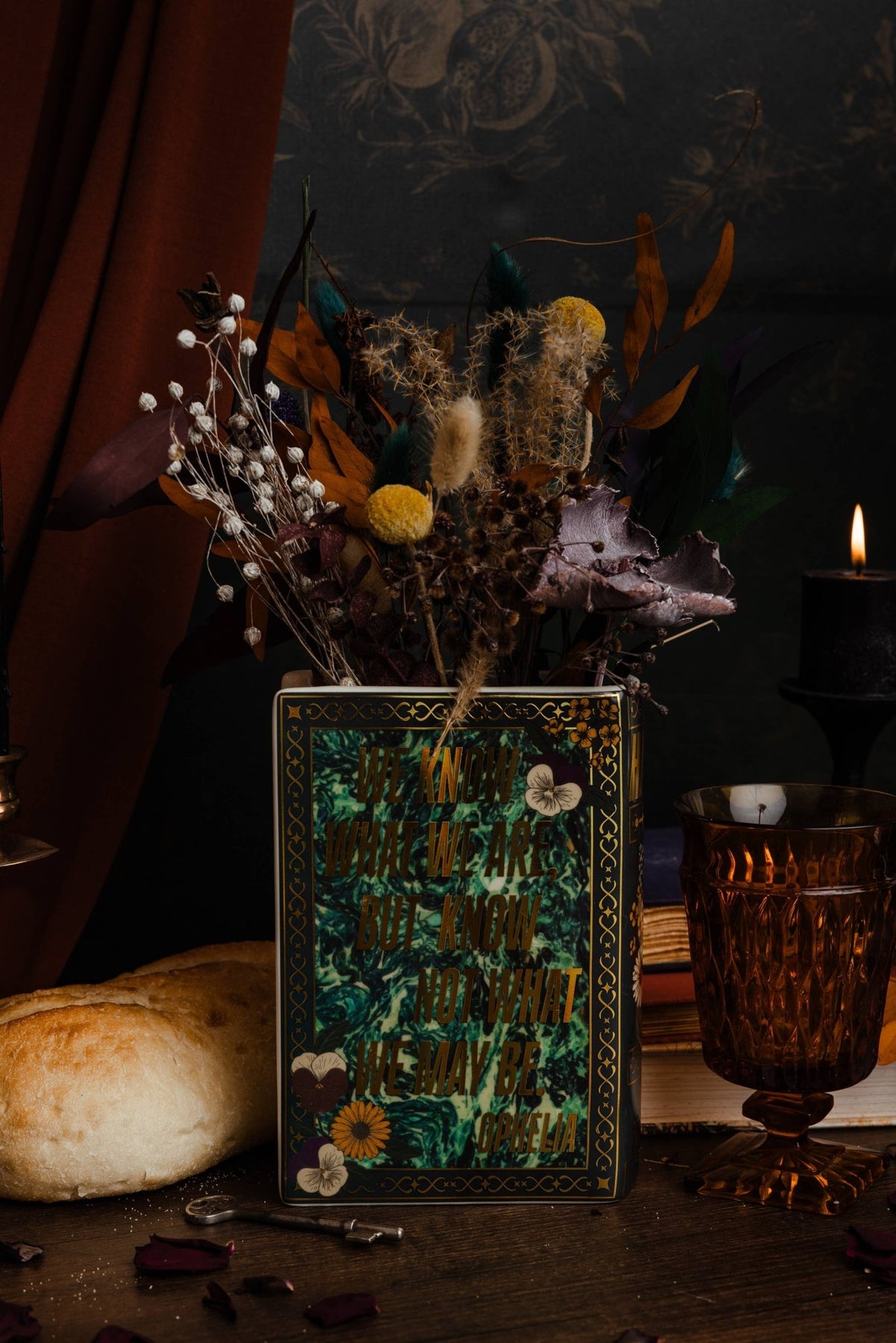 Large Book Shaped Vase, Hamlet with Iridescent gold accents Garden Decor - Gothic & Alternative Gift - Haunted