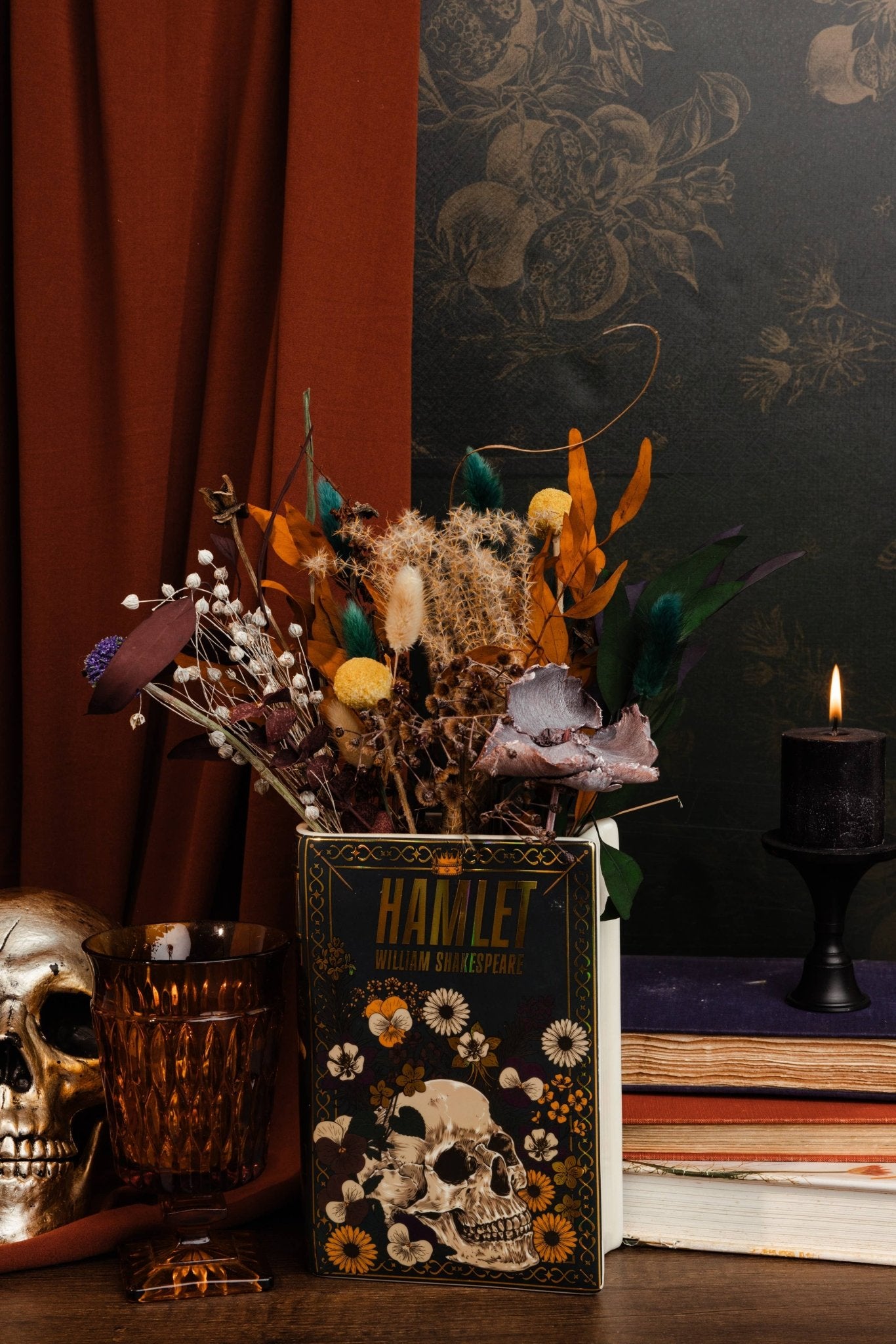 Large Book Shaped Vase, Hamlet with Iridescent gold accents Garden Decor - Gothic & Alternative Gift - Haunted