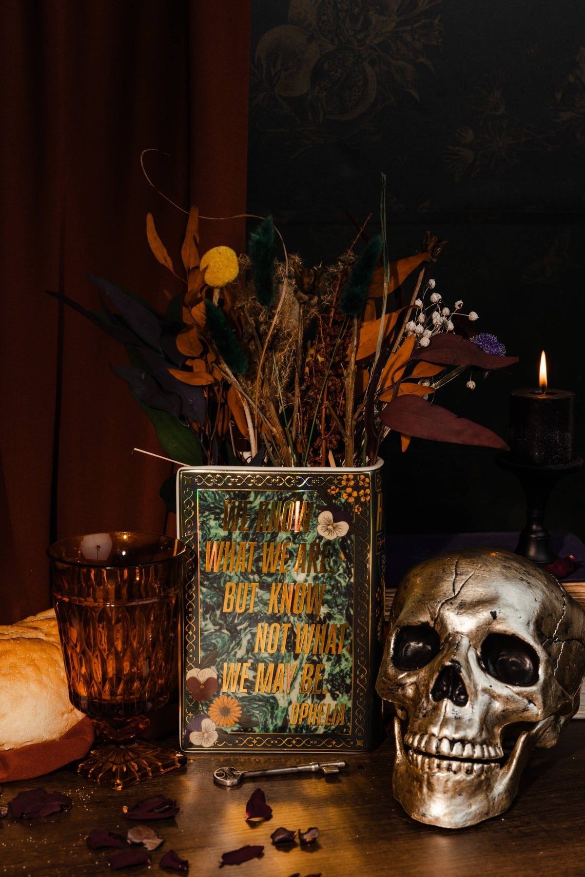 Large Book Shaped Vase, Hamlet with Iridescent gold accents Garden Decor - Gothic & Alternative Gift - Haunted