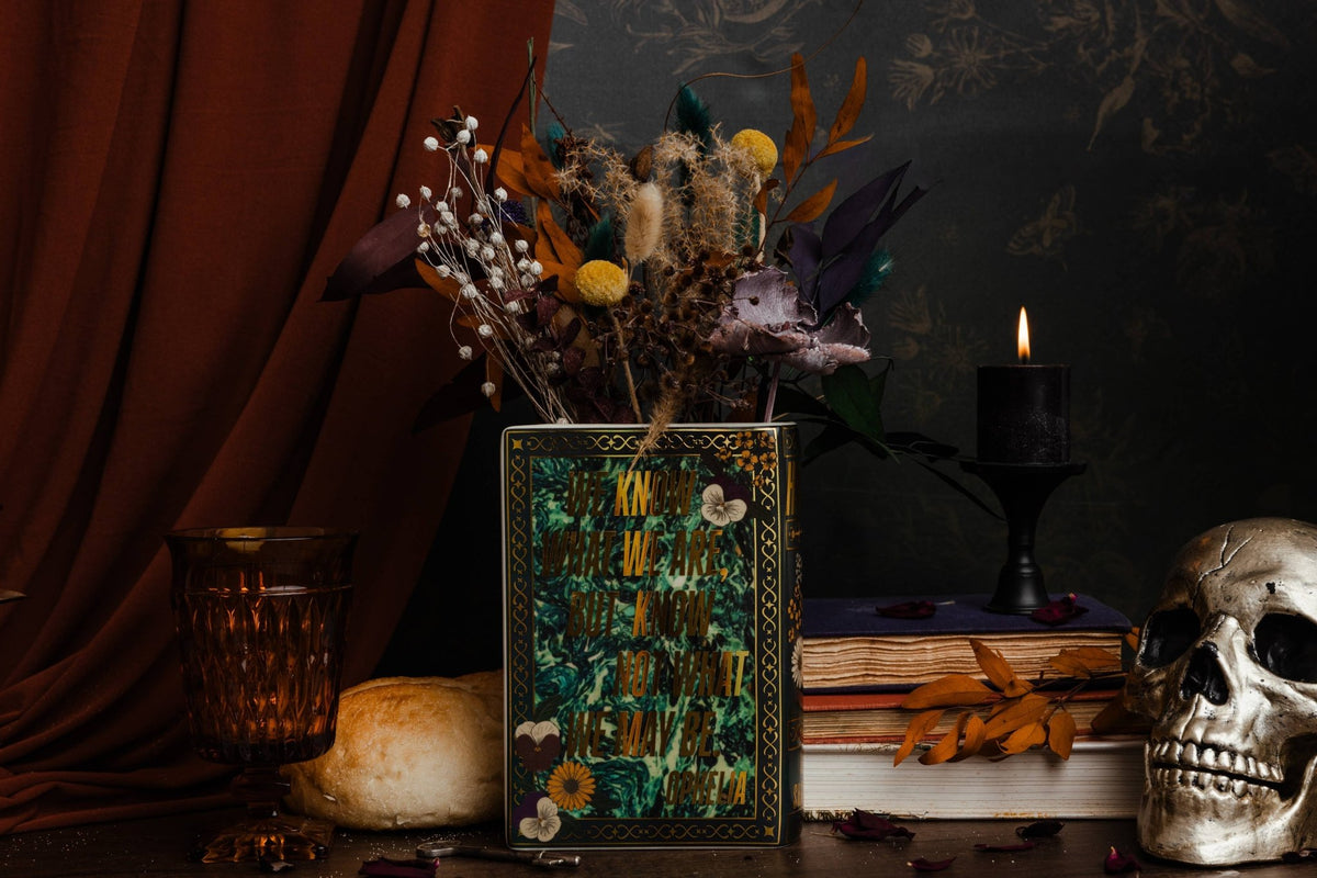 Large Book Shaped Vase, Hamlet with Iridescent gold accents Garden Decor - Gothic & Alternative Gift - Haunted