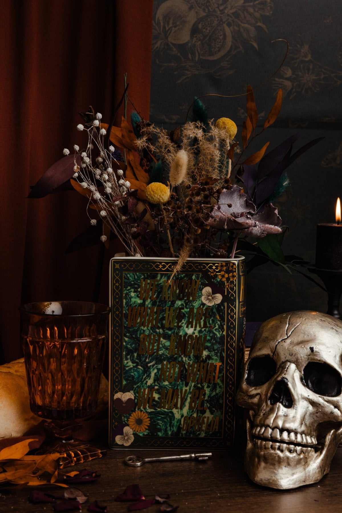 Large Book Shaped Vase, Hamlet with Iridescent gold accents Garden Decor - Gothic & Alternative Gift - Haunted