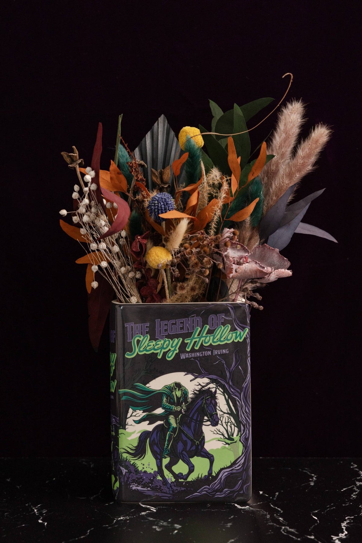 Large Book Shaped Vase, Sleepy Hollow Headless Horseman Garden Decor - Gothic & Alternative Gift - Haunted