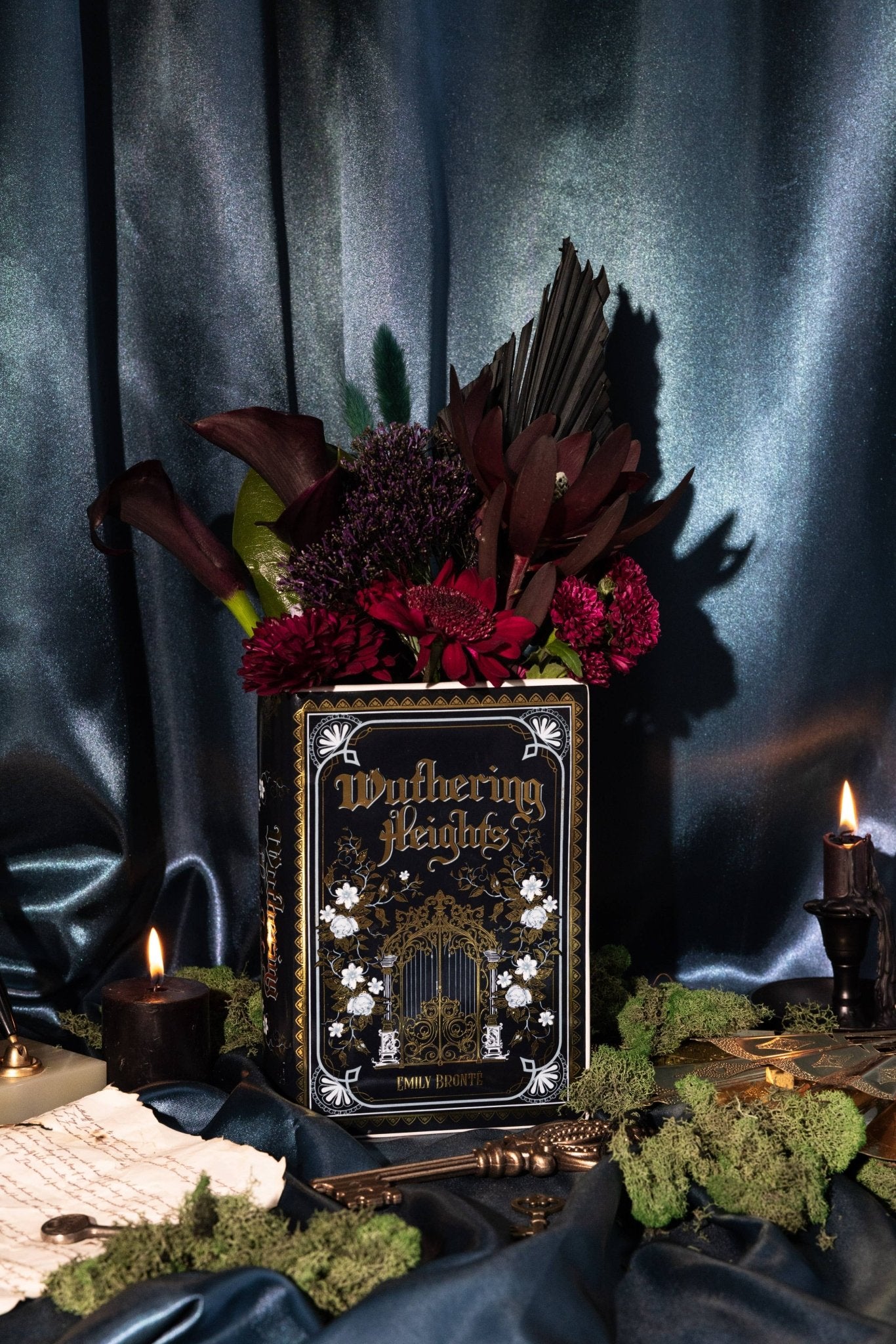 Large Book Shaped Vase, Wuthering Heights with Shiny Gold Accents Garden Decor - Gothic & Alternative Gift - Haunted