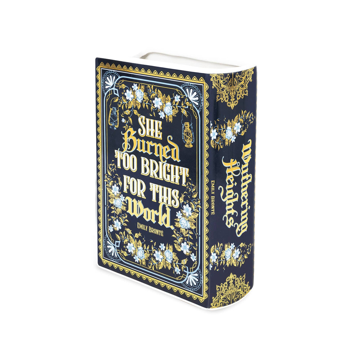 Large Book Shaped Vase, Wuthering Heights with Shiny Gold Accents Garden Decor - Gothic & Alternative Gift - Haunted