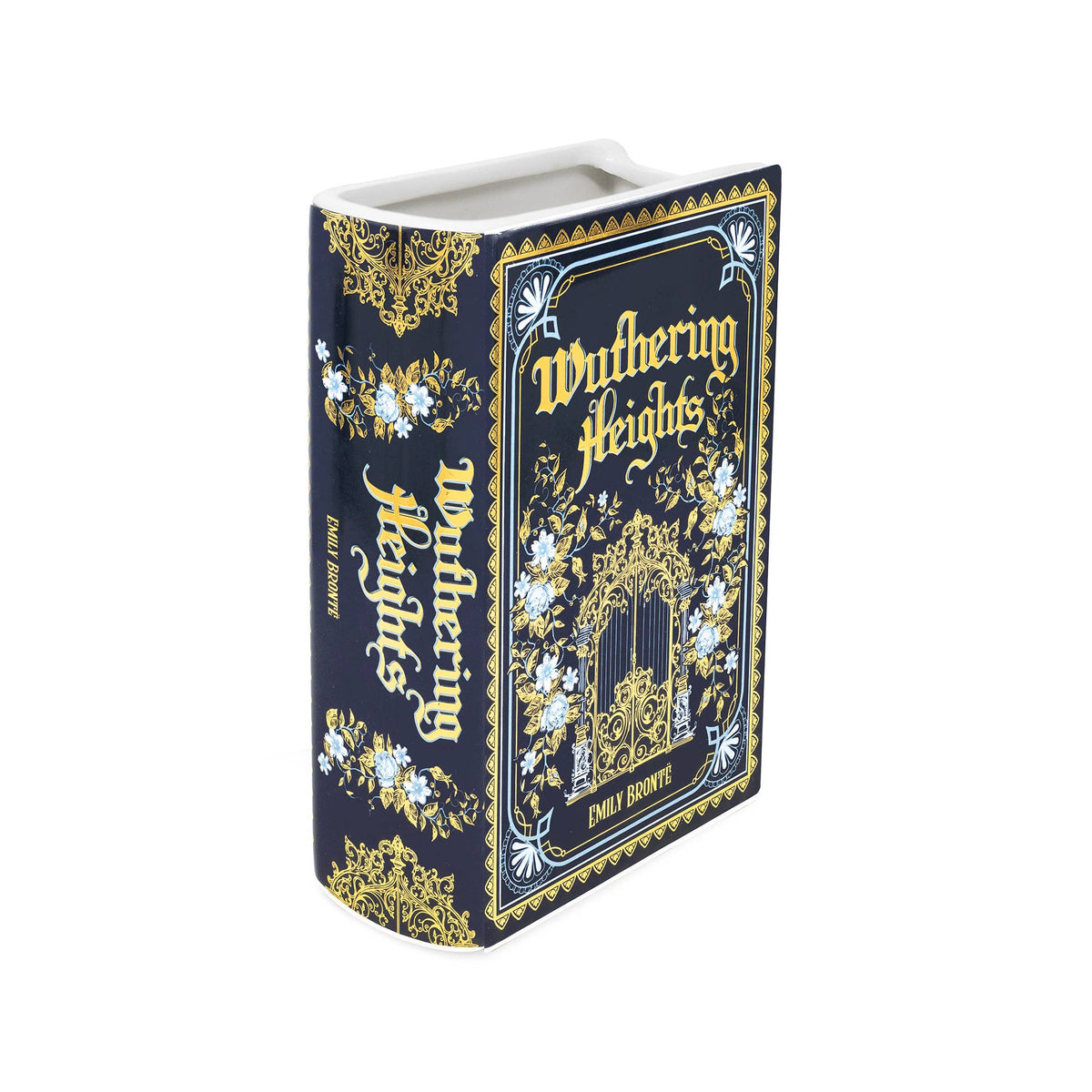 Large Book Shaped Vase, Wuthering Heights with Shiny Gold Accents Garden Decor - Gothic & Alternative Gift - Haunted