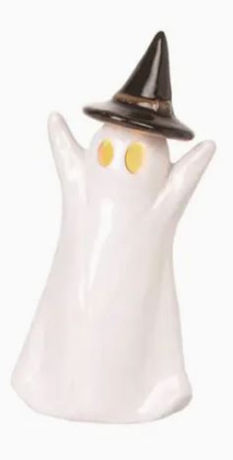 Large Ceramic Light Up Ghost with Witch Hat CLEARANCE Home Decor - Gothic & Alternative Gift - Haunted