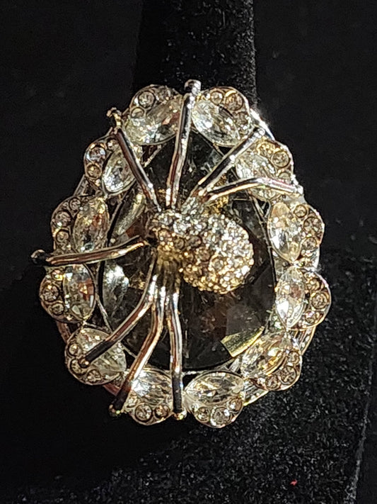 Large Gothic Crystal and Silver Spider Ring Jewelry - Gothic & Alternative Gift - Haunted