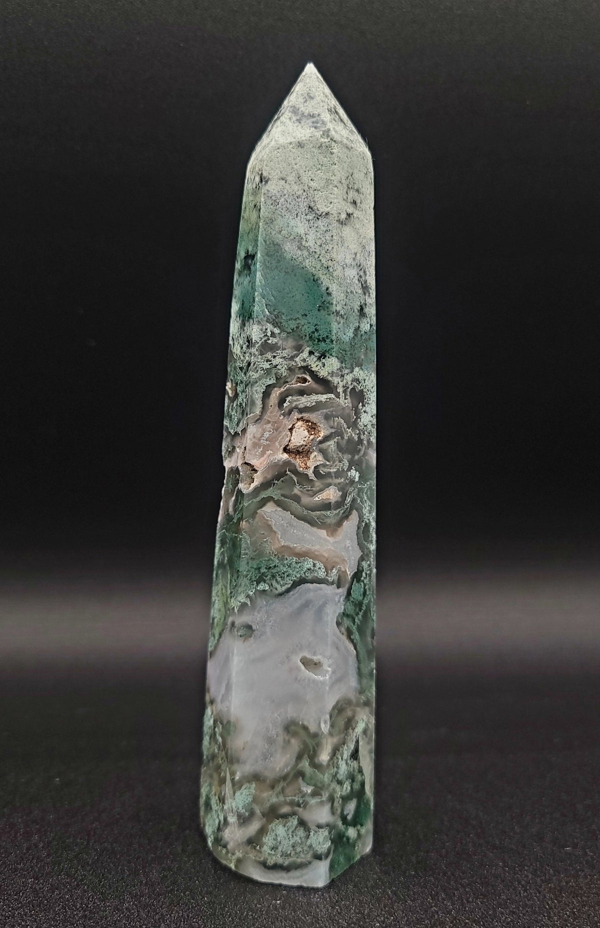 Large Moss Agate Crystal Tower Crystal - Gothic & Alternative Gift - Haunted