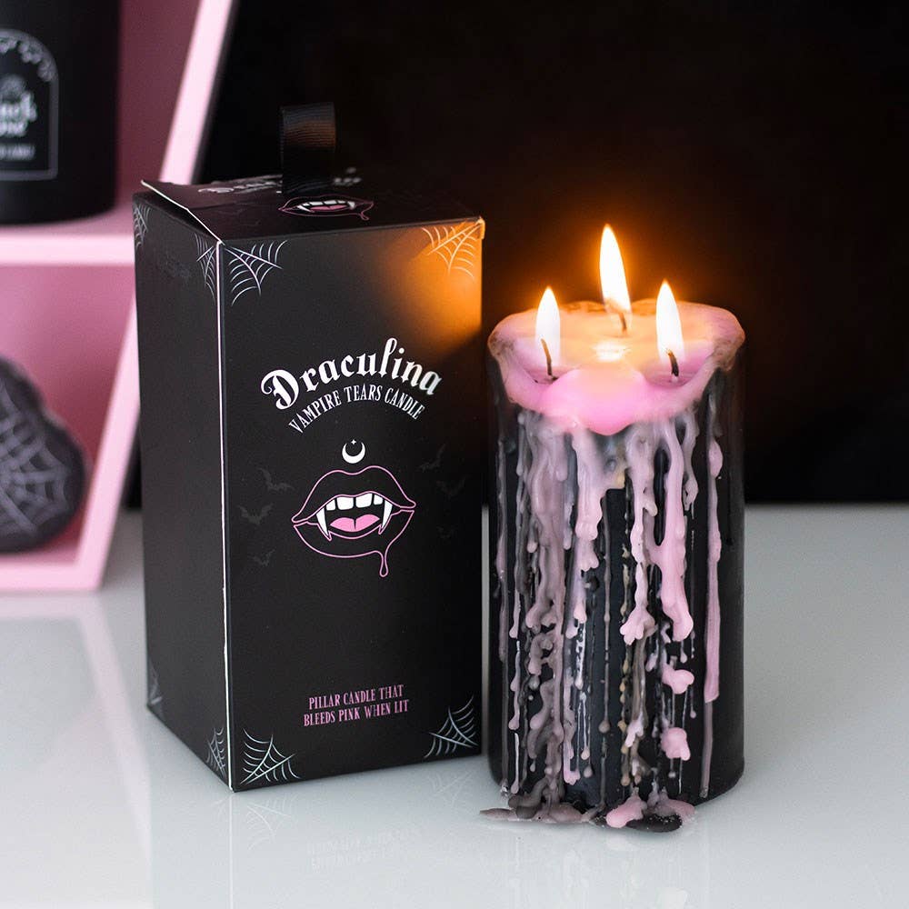 Large Pink Gothic Vampire Tears Bleeding Pillar Candle Candles - Gothic & Alternative Gift - Haunted