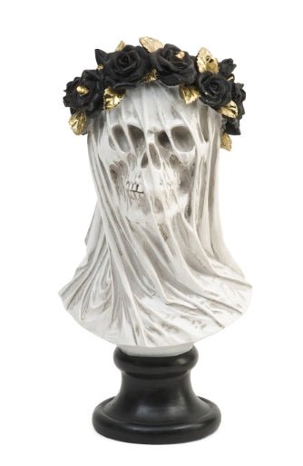 LED Lit Creepy Veiled Skeleton Bust Home Decor - Gothic & Alternative Gift - Haunted