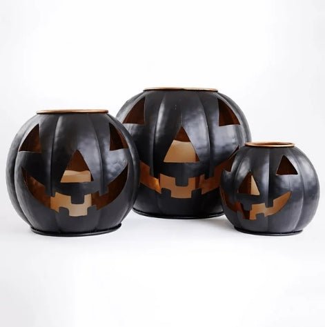Lit Black Jack-o-Lanterns Pumpkins Seasonal Home Decor - Gothic & Alternative Gift - Haunted