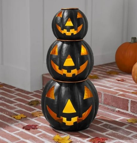 Lit Black Jack-o-Lanterns Pumpkins Seasonal Home Decor - Gothic & Alternative Gift - Haunted