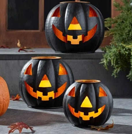 Lit Black Jack-o-Lanterns Pumpkins Seasonal Home Decor - Gothic & Alternative Gift - Haunted