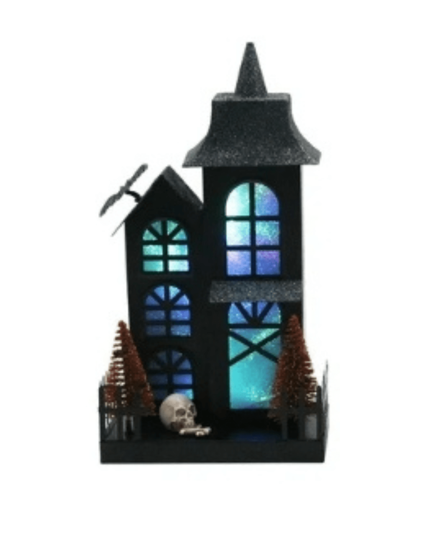 Lit Metal Haunted Houses Sparkly Witch, Bats Ghost Designs Holiday Craft and Decor - Gothic & Alternative Gift - Haunted
