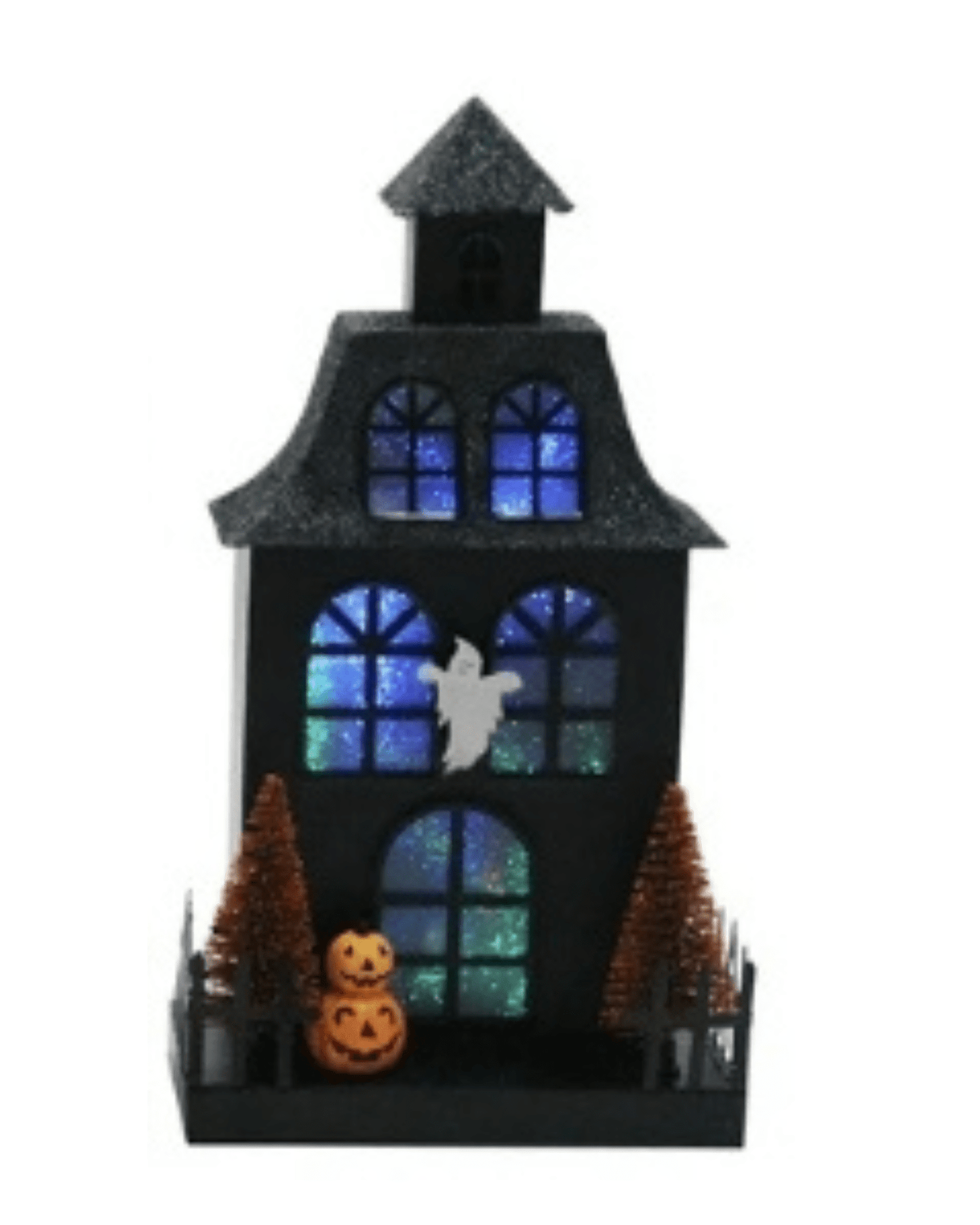 Lit Metal Haunted Houses Sparkly Witch, Bats Ghost Designs Holiday Craft and Decor - Gothic & Alternative Gift - Haunted