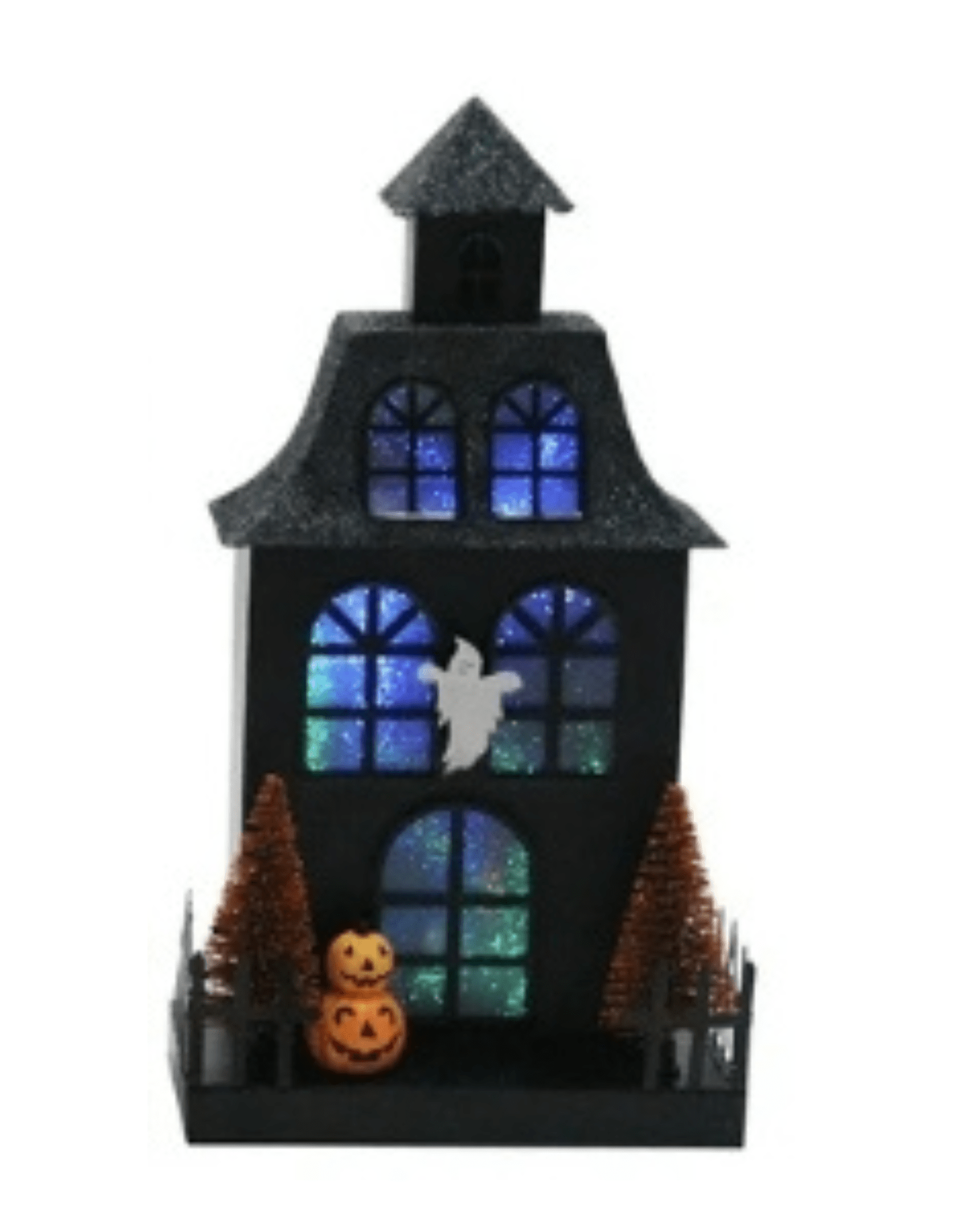 Lit Metal Haunted Houses Sparkly Witch, Bats Ghost Designs Holiday Craft and Decor - Gothic & Alternative Gift - Haunted