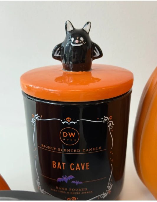 Little Black Bat in a Bat Cave Cute Halloween Candle Ceramic Candles - Gothic & Alternative Gift - Haunted