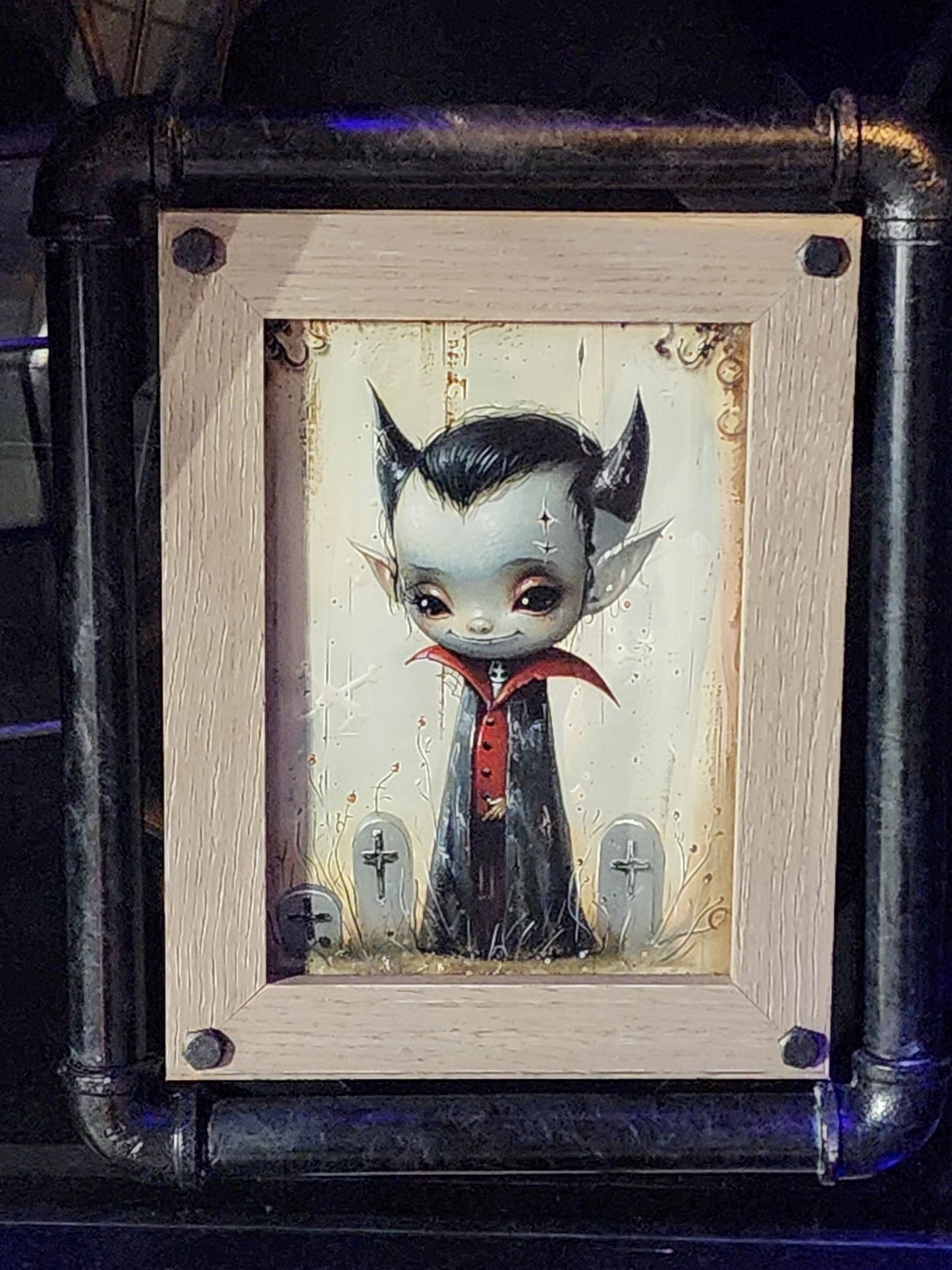 Little Duke Vampire Whimsigoth Print in Metal Pipe Frame Wall Hanging - Gothic & Alternative Gift - Haunted
