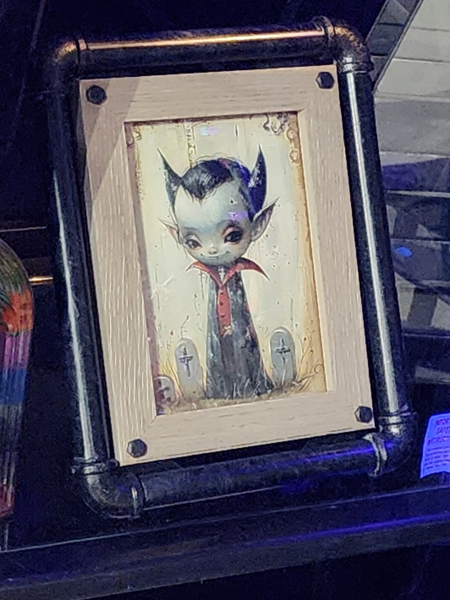 Little Duke Vampire Whimsigoth Print in Metal Pipe Frame Wall Hanging - Gothic & Alternative Gift - Haunted