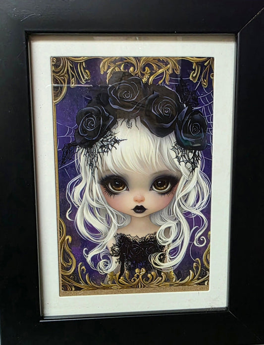 Little goth girl framed artwork - Gothic & Alternative Gift - Haunted