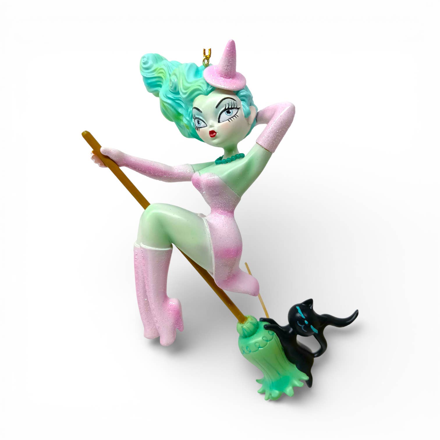 Loretta Pastel Candy Witch on Broom by Miss Fluff Statues - Gothic & Alternative Gift - Haunted