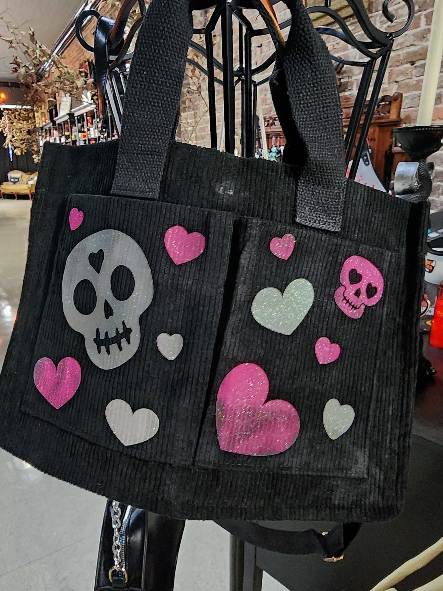 Love Hearts Skull Messenger Book Bag Burn Out Clothing - Gothic & Alternative Gift - Haunted