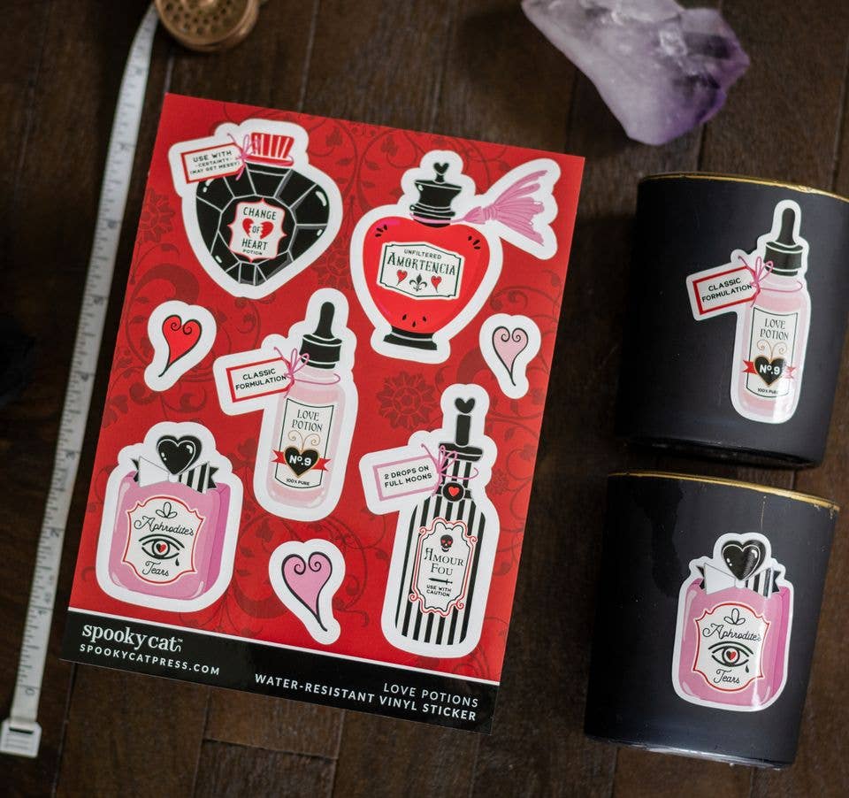 Love Potion Sticker Sheet Goth Valentine Victorian Stickers - Gothic & Alternative Gift - Haunted