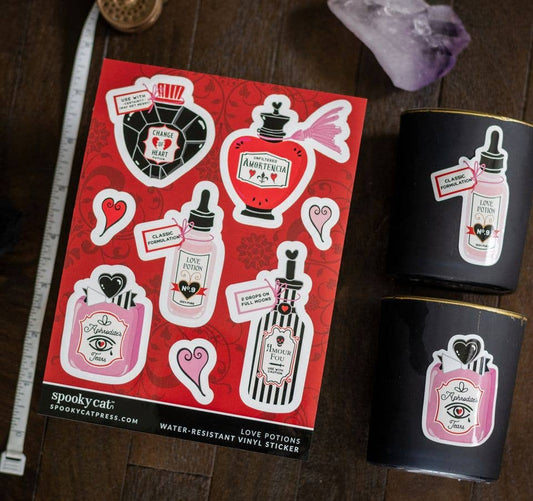 Love Potion Sticker Sheet Goth Valentine Victorian Stickers - Gothic & Alternative Gift - Haunted