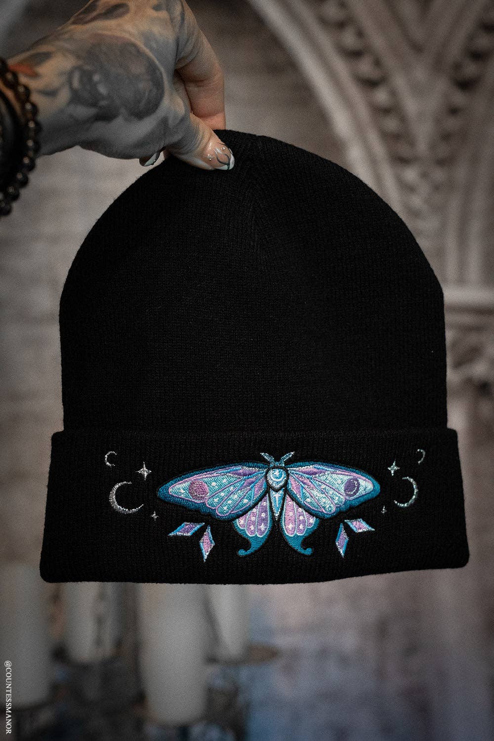 Luna Moth Beanie Embroidered Clothing Accessories - Gothic & Alternative Gift - Haunted