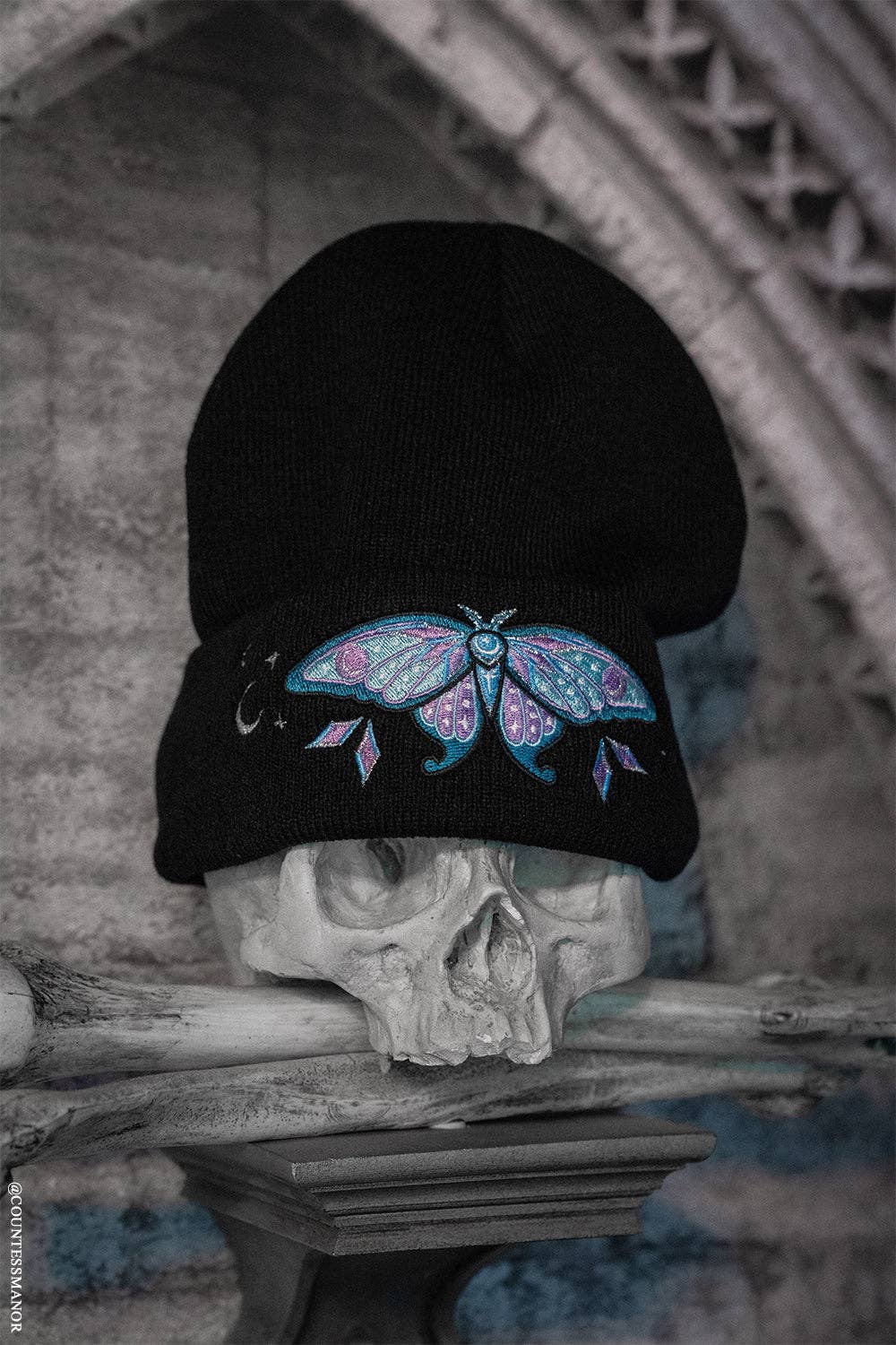 Luna Moth Beanie Embroidered Clothing Accessories - Gothic & Alternative Gift - Haunted