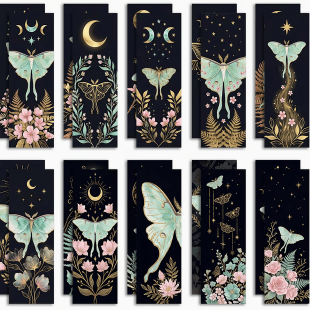 Luna Moth Celestial, Moon Phases, Floral Night Sky Bookmark Books - Gothic & Alternative Gift - Haunted