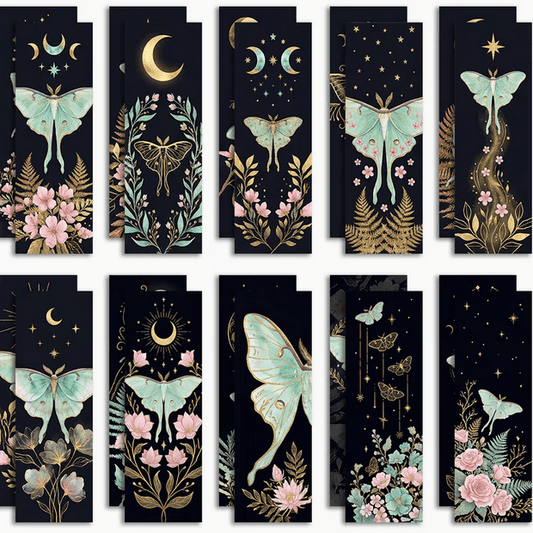 Luna Moth Celestial, Moon Phases, Floral Night Sky Bookmark Books - Gothic & Alternative Gift - Haunted