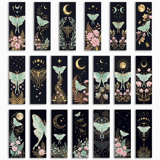Luna Moth Celestial, Moon Phases, Floral Night Sky Bookmark Books - Gothic & Alternative Gift - Haunted