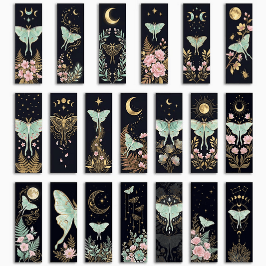 Luna Moth Celestial, Moon Phases, Floral Night Sky Bookmark Books - Gothic & Alternative Gift - Haunted