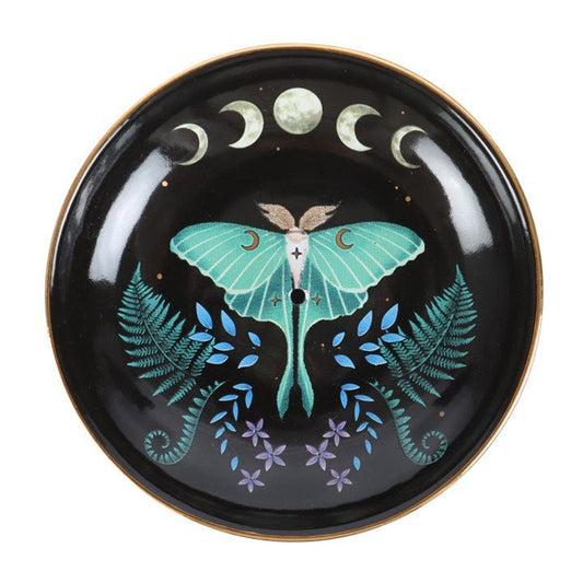 Luna Moth Incense Stick Holder Burner Plate Dish Moon Phases Incense - Gothic & Alternative Gift - Haunted