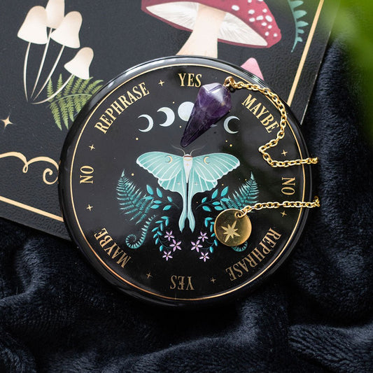 Luna Moth Pendulum Divination Kit Dish and crystal pendant Crystals - Gothic & Alternative Gift - Haunted