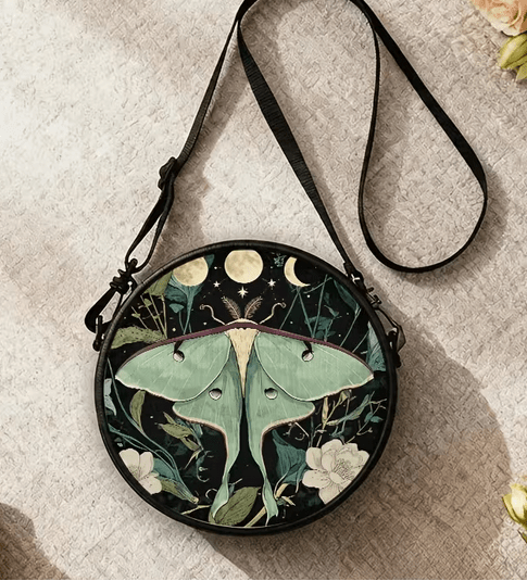 Luna Moth Round Purse Back Pack Bag Crossbody Purses and Bags - Gothic & Alternative Gift - Haunted