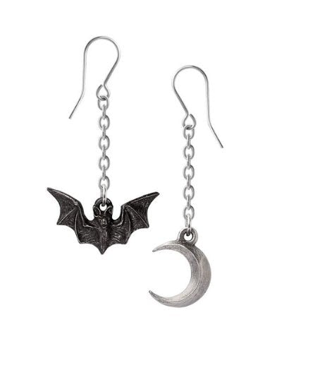 Lunatious Dropper Bat and Moon Earrings Jewelry - Gothic & Alternative Gift - Haunted