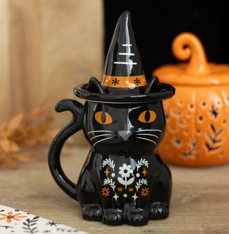 Magic Black Cat Shaped Lidded Mug Drinkware - Gothic & Alternative Gift - Haunted