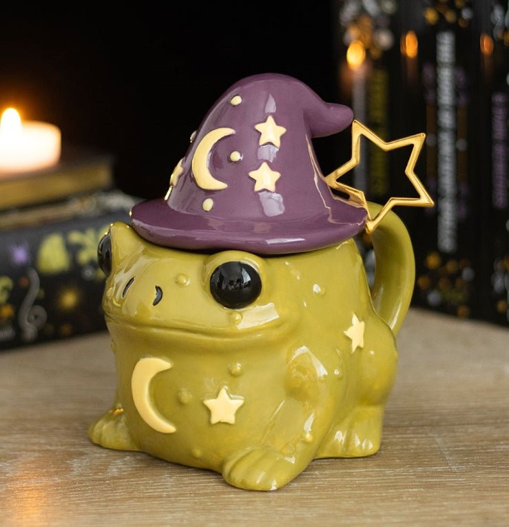 Magic Toad Shaped Lidded Mug With Magic Wand Star Spoon Drinkware - Gothic & Alternative Gift - Haunted