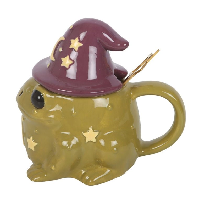 Magic Toad Shaped Lidded Mug With Magic Wand Star Spoon Drinkware - Gothic & Alternative Gift - Haunted