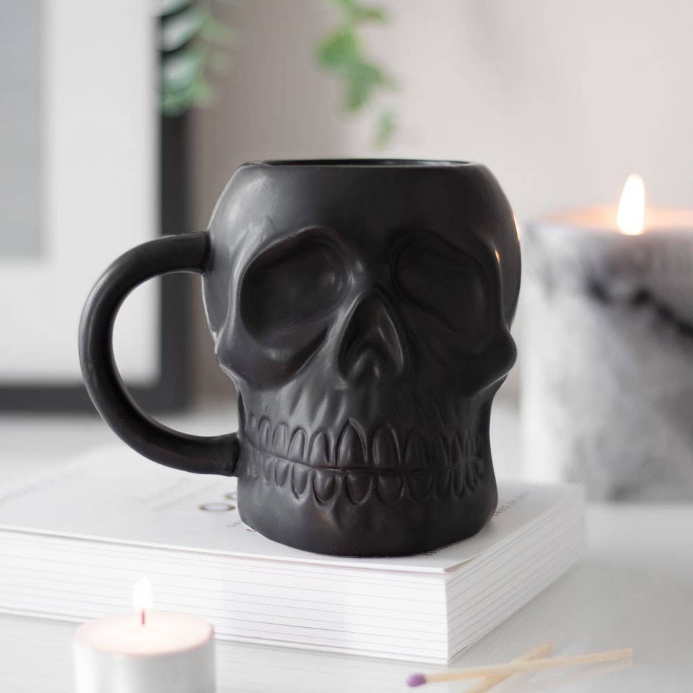 Matte Black Gothic Halloween Skull Mug Drinkware - Gothic & Alternative Gift - Haunted