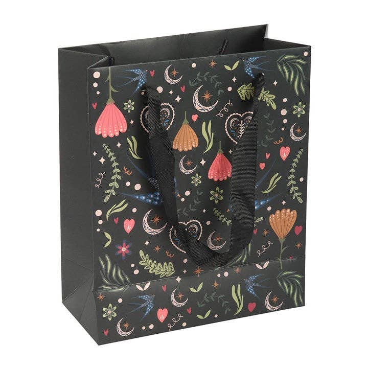 Medium Black Folk Floral Print Giftbag Wrapping Paper - Gothic & Alternative Gift - Haunted