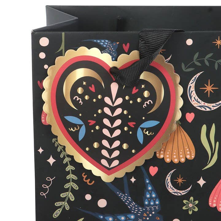 Medium Black Folk Floral Print Giftbag Wrapping Paper - Gothic & Alternative Gift - Haunted