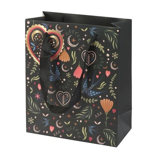 Medium Black Folk Floral Print Giftbag Wrapping Paper - Gothic & Alternative Gift - Haunted