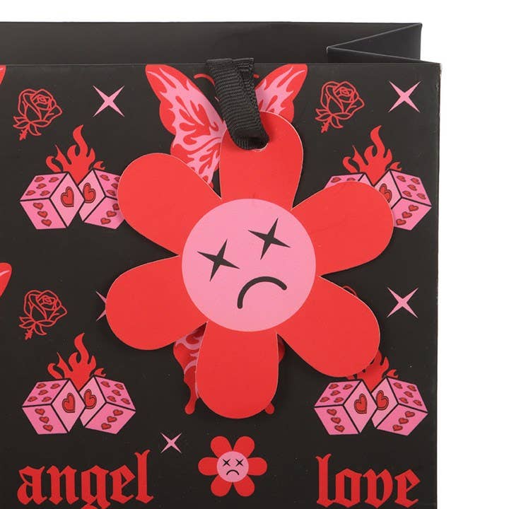 Medium Flaming Y2K Butterfly Gift Bag Angel, Love, Flames, Dice, Wrapping Paper - Gothic & Alternative Gift - Haunted