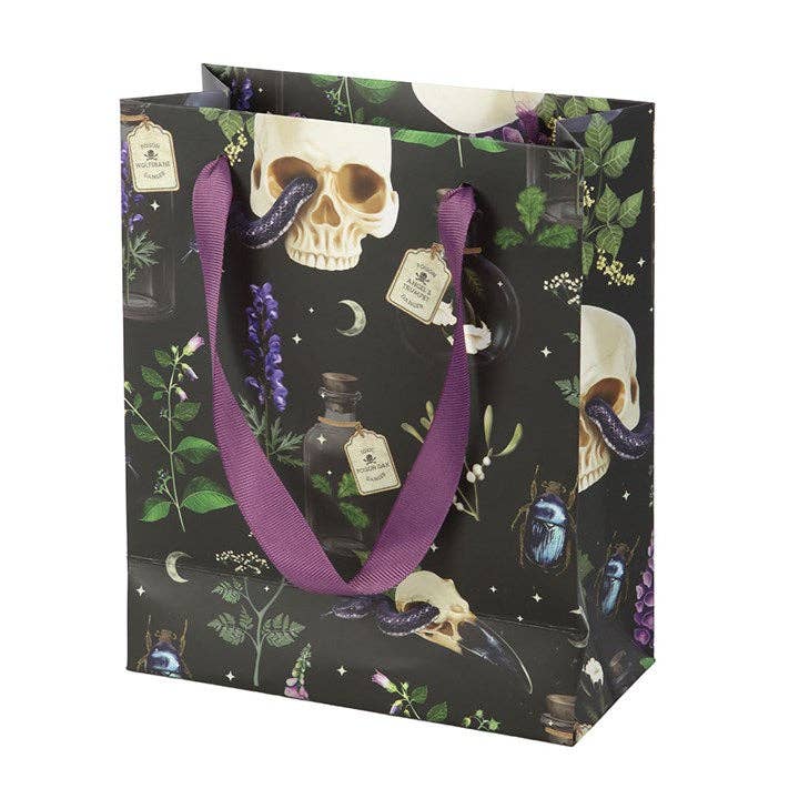 Medium Venom & Vines Gothic Skull Print Gift Bag Wrapping Paper - Gothic & Alternative Gift - Haunted