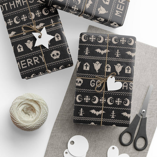 Merry Gothmas Black Spooky Gift Wrapping Paper Roll Wrapping Paper - Gothic & Alternative Gift - Haunted