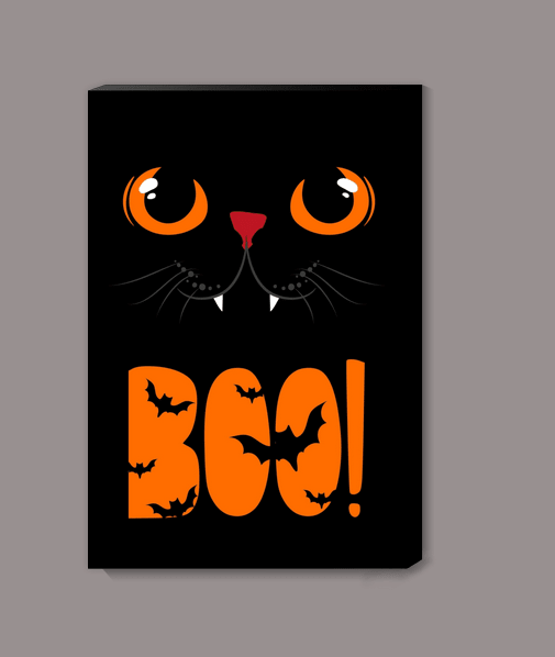 Mini Halloween Black Cat Boo with Bats Canvas Print Wall Hanging - Gothic & Alternative Gift - Haunted