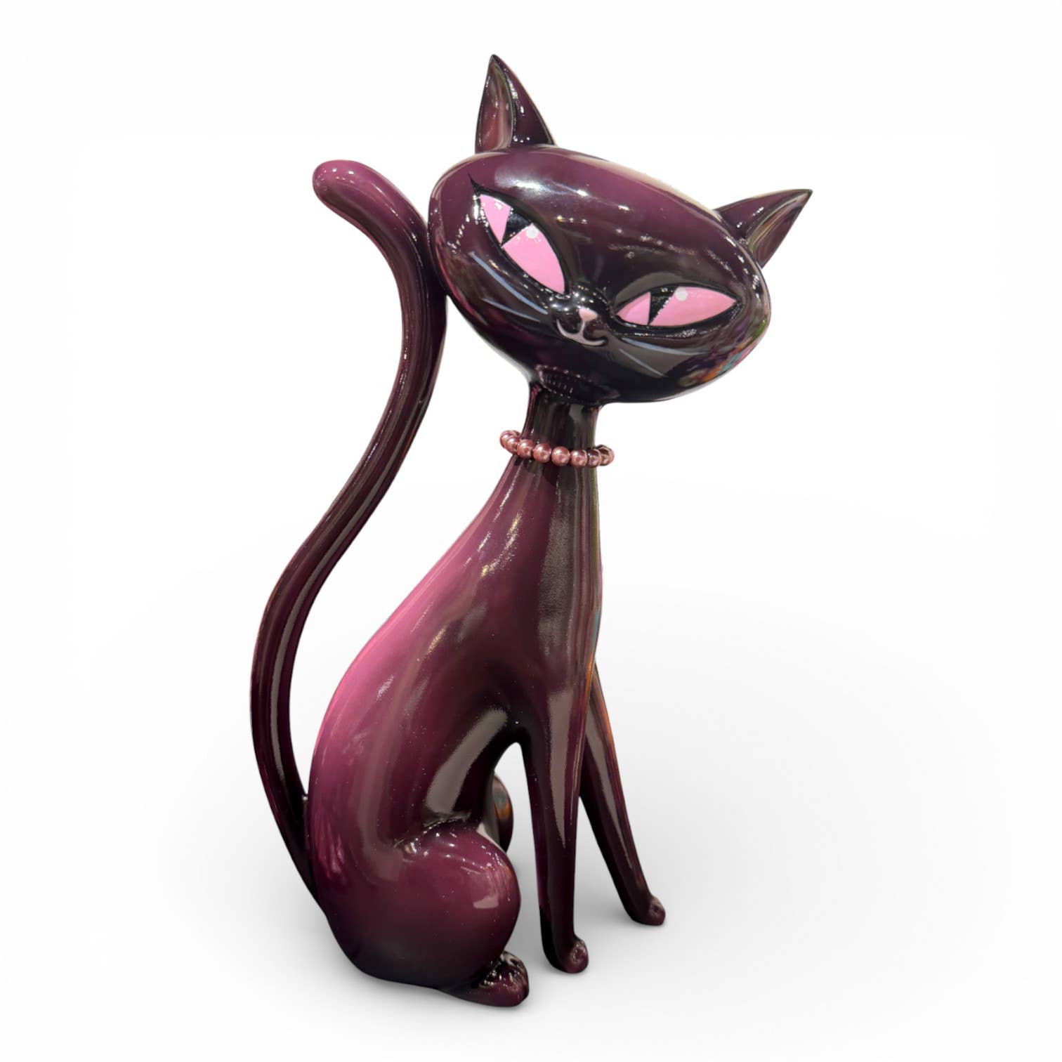 Minxy Kitten with Pink Pearls by Miss Fluff Statues - Gothic & Alternative Gift - Haunted